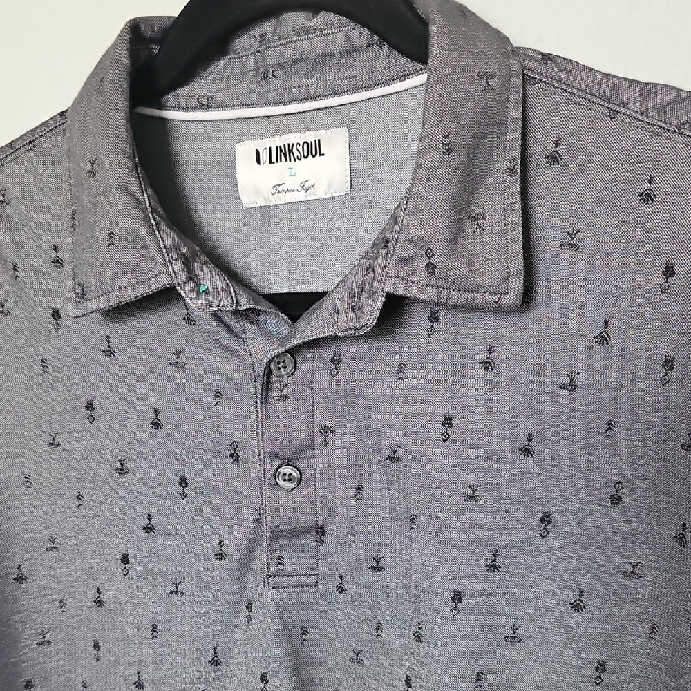 Linksoul Astoria Printed Short Sleeve Charcoal Gray Polo Golf Shirt Large - Picture 2 of 7
